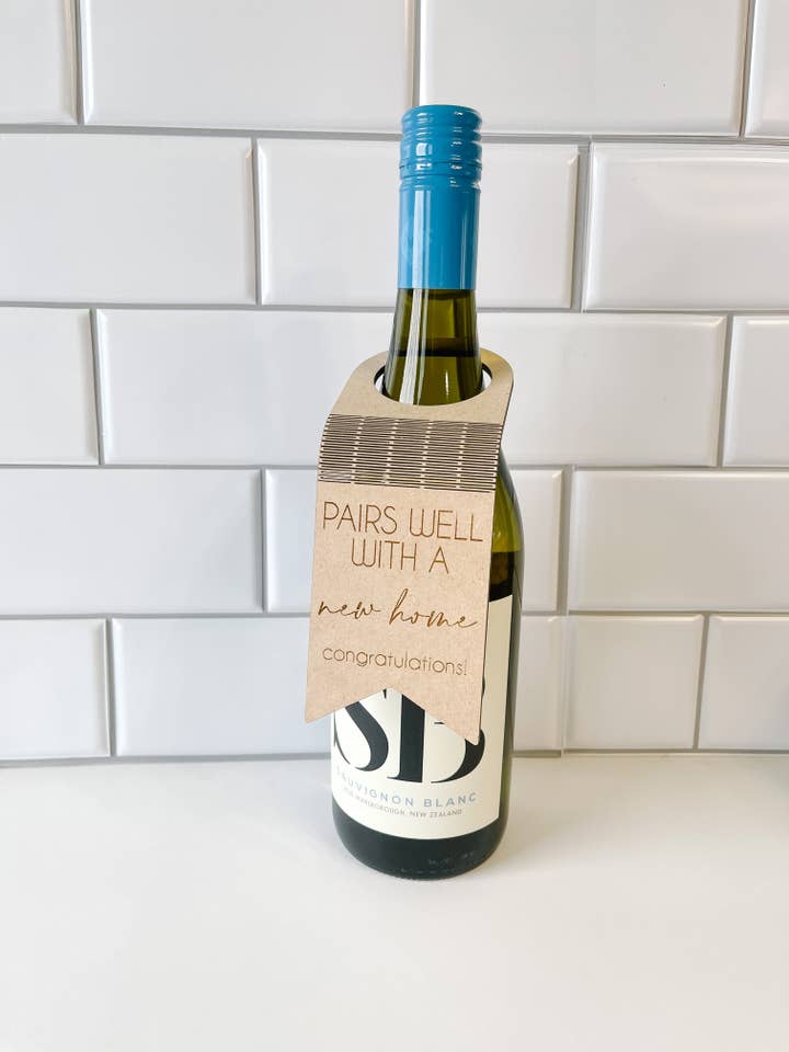 New Home Flexible Wooden Bottle Tag for wholesale by Johnson Livings LLC