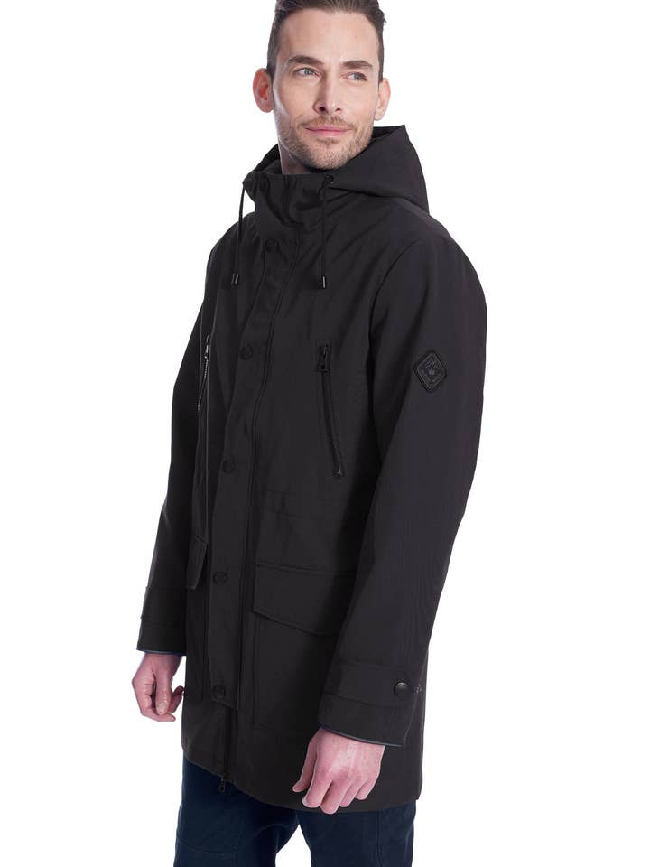 BANKS | MEN'S DRAWSTRING RAINCOAT, BLACK for wholesale by Alpine North US