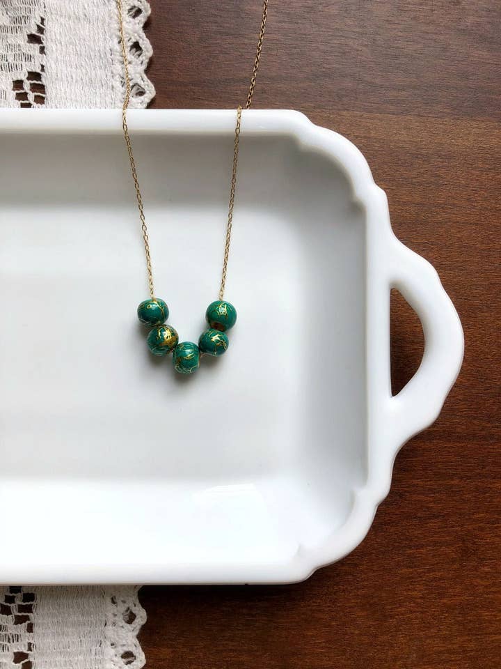 I AM WHOLE Green Wooden Beaded Necklace for wholesale by Hamrick Avenue