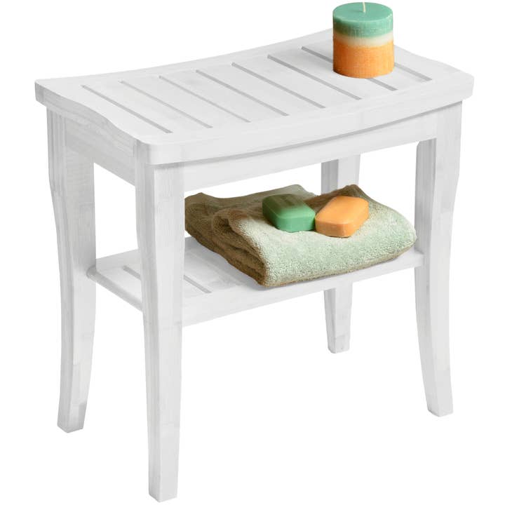 Bambusi - Wholesale Bath caddy - Deluxe Bamboo Shower Seat Bench with Storage Shelf6