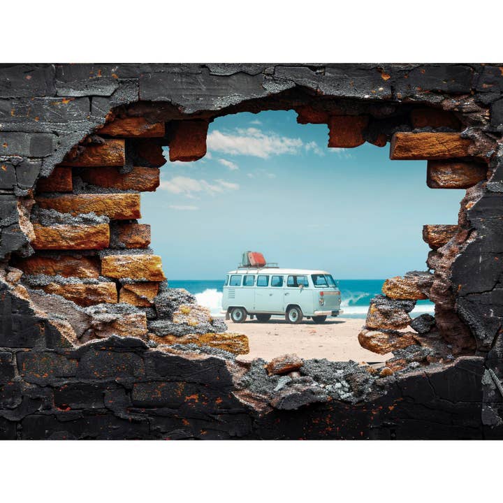 Stænkskærm - Retro bus på stranden for engroshandel hos Queence