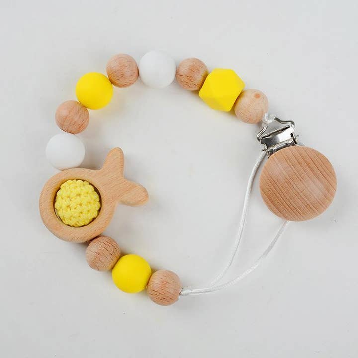 KiddieKickz - Wholesale Pacifier Clip - Baby - Pacifier Clip Anti-drop Chain Handmade of Beech and Silicone