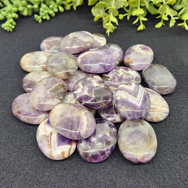 Chevron Amethyst (0.5kg/1.1lbs) Palm Stones/Pillow Shape for wholesale by Meraki Gemstones