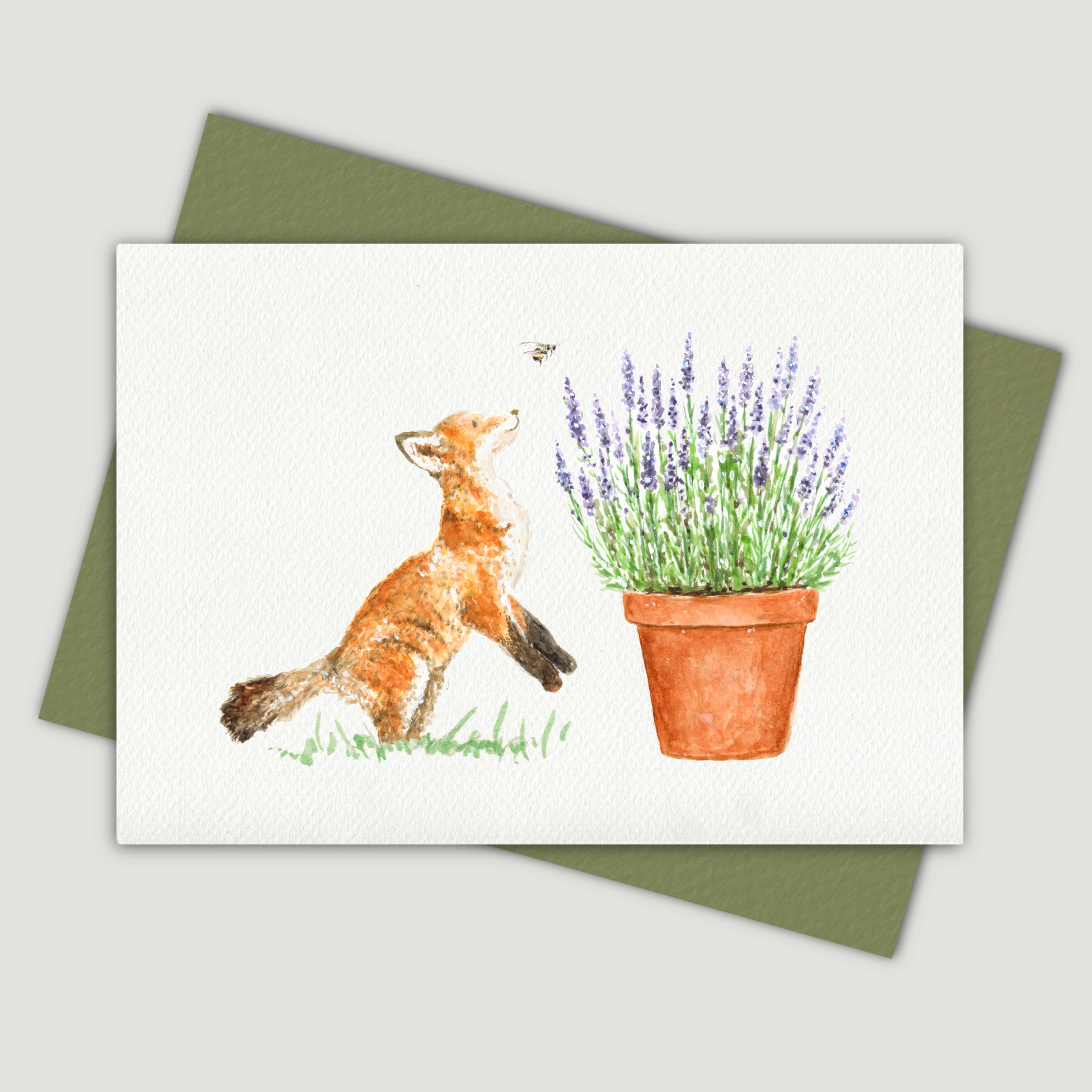 Honey and Incense – wholesale Everyday greeting card – Fox & Lavender Card | Bumbles & Blooms0