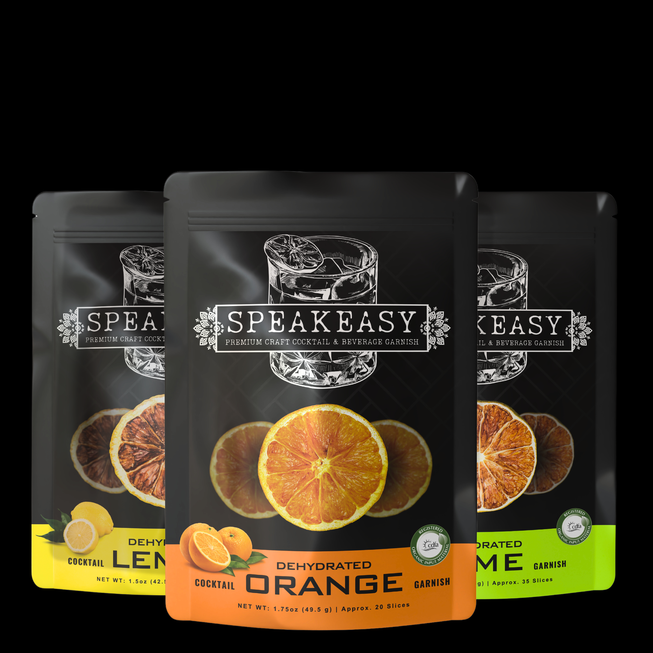 Speakeasy Premium Craft Cocktail Garnishes - Wholesale Dried/dehydrated fruit - 3-PACK | Variety Pack – Approx: 75 Dehydrated ORANGE, LEMON, LIME Slices2