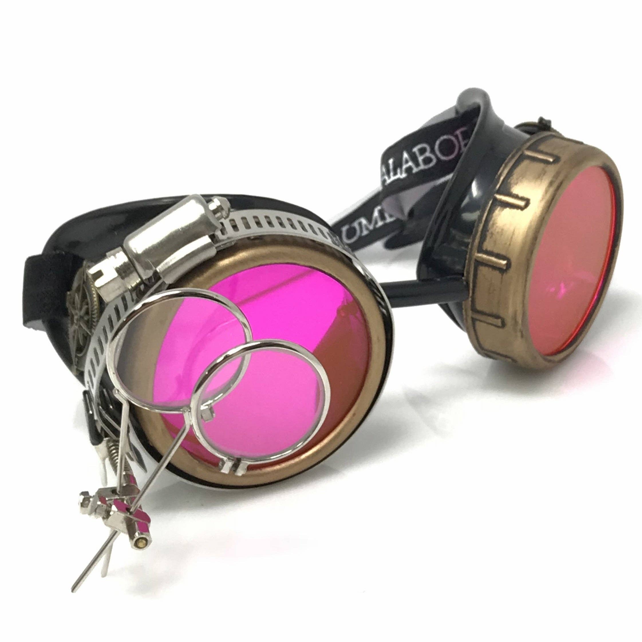 UMBRELLALABORATORY - Wholesale Sunglasses - Unisex - Steampunk Goggles with magnifying loupes UV glow neon pink lenses0