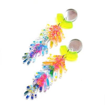 Boo and Boo Factory - Wholesale Hangende/ronde oorbellen - Neon Ombre Branch Laser gesneden acrylhars oorbellen3