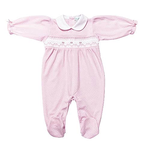 Baby Threads Pink Bows Smocked Footie