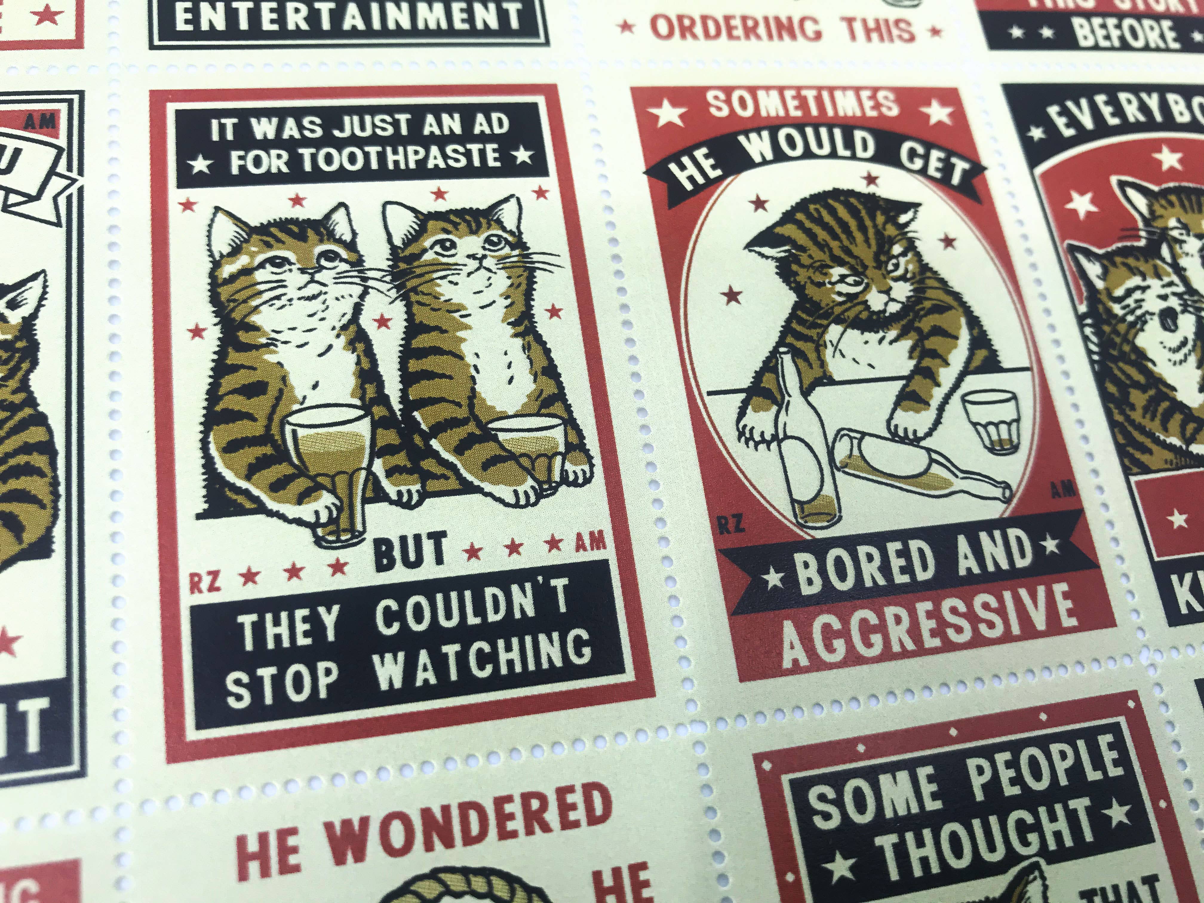 The Portland Stamp Company - Wholesale Rubber/Decorative Stamp - Drunk Cats - Lick & Stick Stamps1