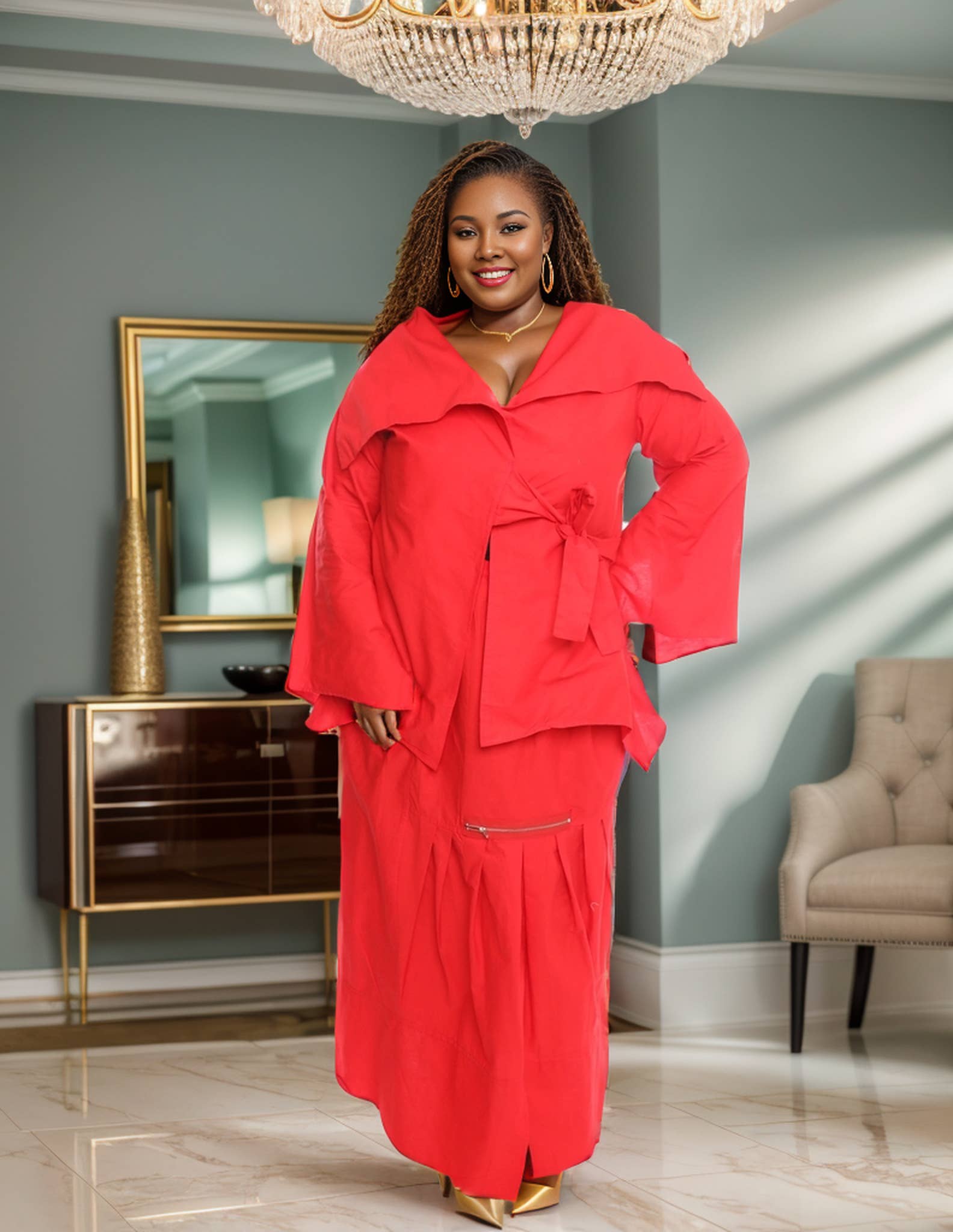 KaraChic - Wholesale Hemd- en rokset - Dames - 7220 Tuniek en onderstuk met kraag voor dames, grote maten