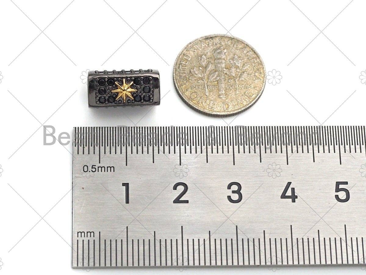 BestBeads&Beyond – Großhandel Individueller Charm/Anhänger – Stern/Löwe Kopf Perle, Rohr Spacer Bead, schwarz cz Pave Tube Spacer Beads für Männer/Frauen Schmuckherstellung, 7 x 14 mm, ML193