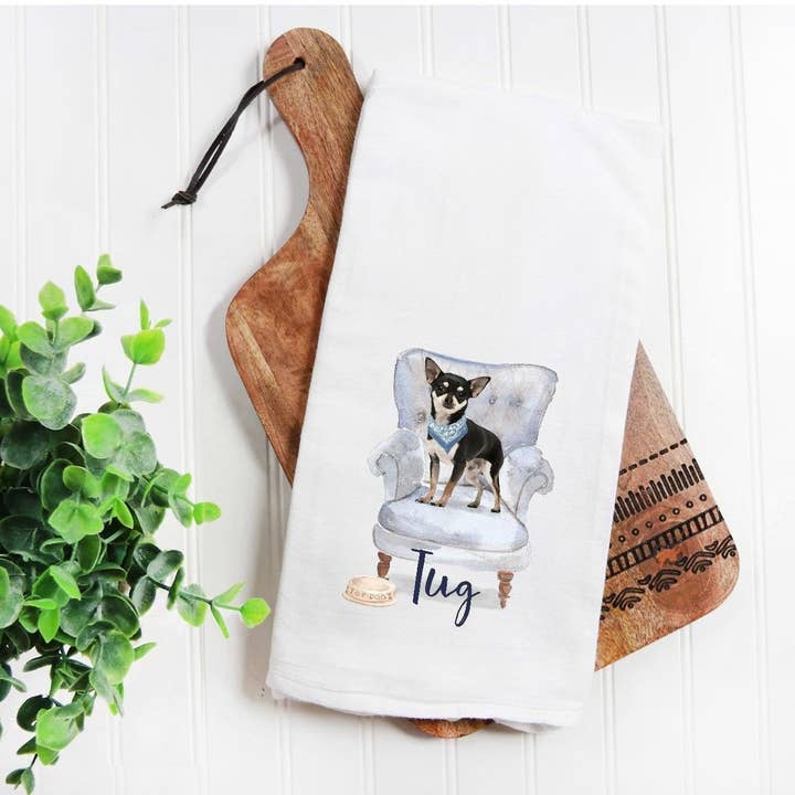 Torchon Chihuahua noir personnalisé pour la vente par The Preppy Pineapple Home