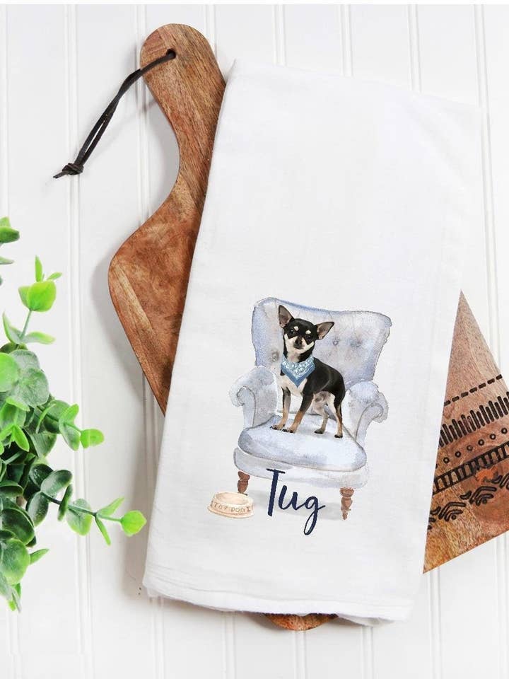Brugerdefineret sort Chihuahua viskestykke for engroshandel hos The Preppy Pineapple Home