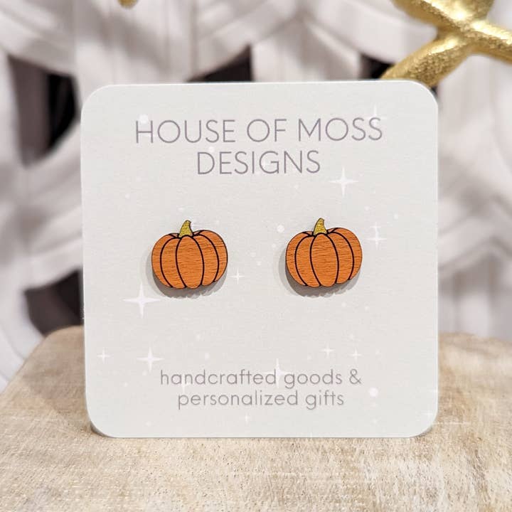Natural Pumpkin Stud Earrings for wholesale by House of Moss Designs