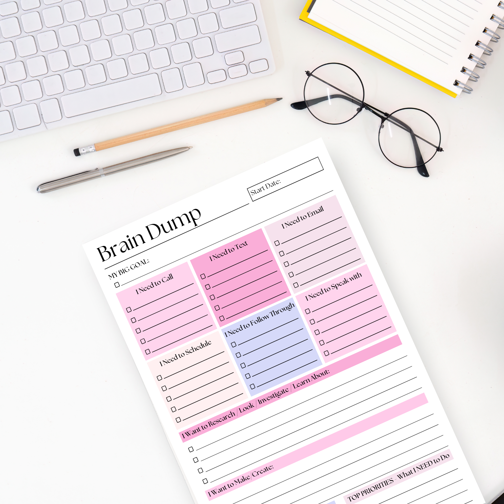 Eleventh and Taylor - Wholesale Notepad - Brain Dump Notepad: Pink 50-Page Daily ADHD Planner2