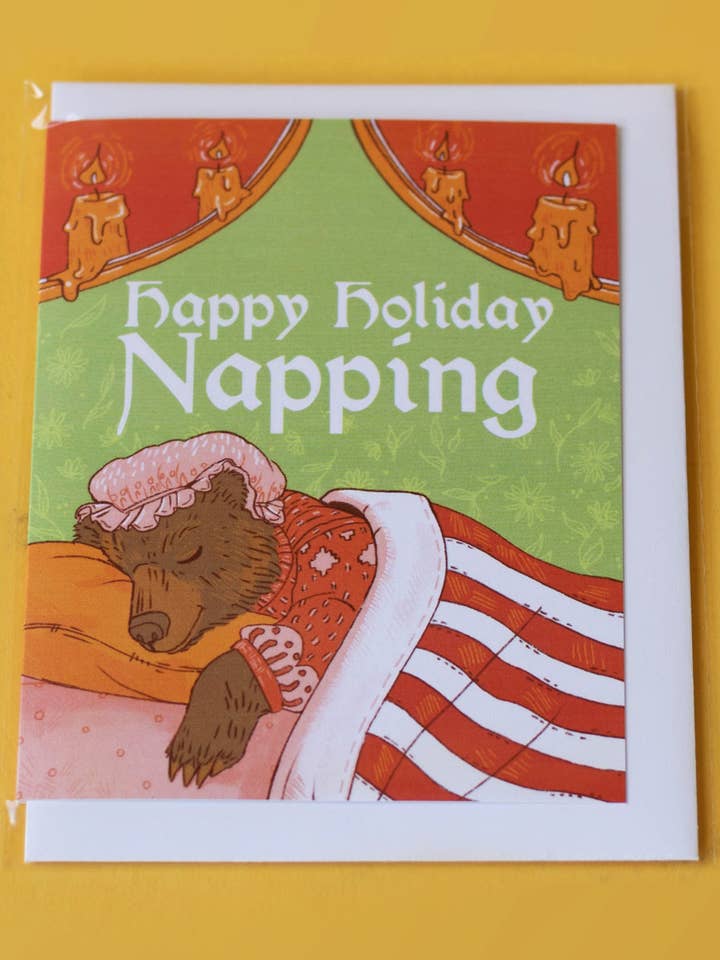 Happy Holiday Napping | Holiday Christmas Card for wholesale by Suzi Spooner Illustration