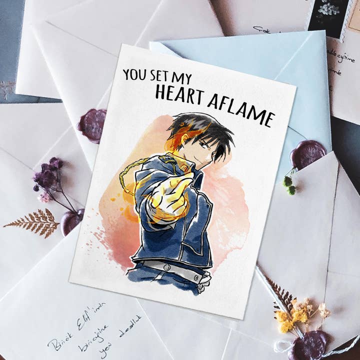 Aaron Millard Illustration - Wholesale Valentine's Day Card - "Heart Aflame" Alloy Alchemist Anime Valentines Card1