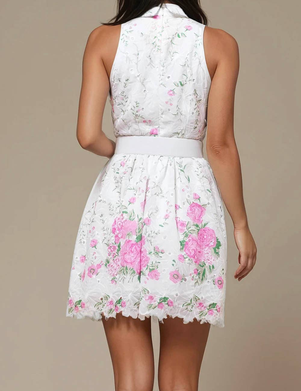 White Ladies Sleeveless Floral Print Mini Dress SKD51180 for wholesale on Faire3