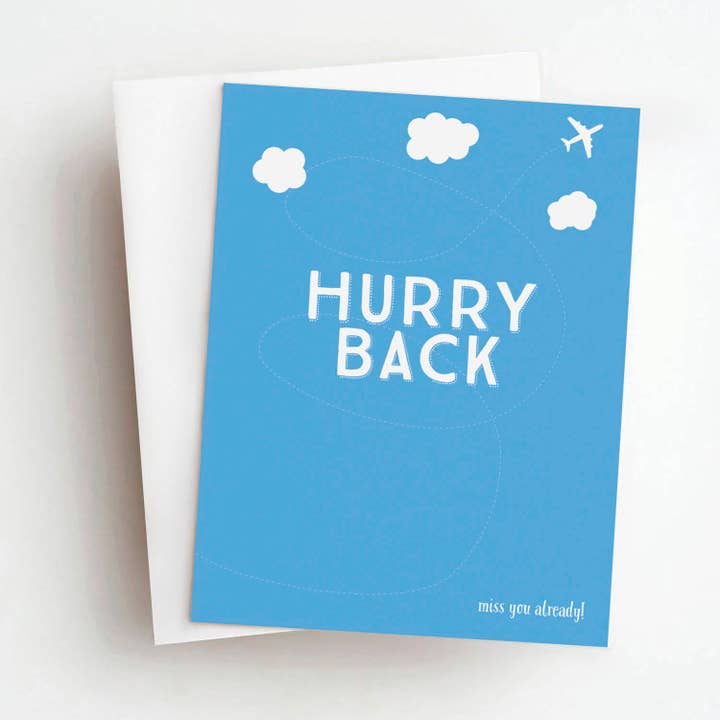 Hurry Back Travel/Goodbye/Miss You Card for wholesale by Skel & Co
