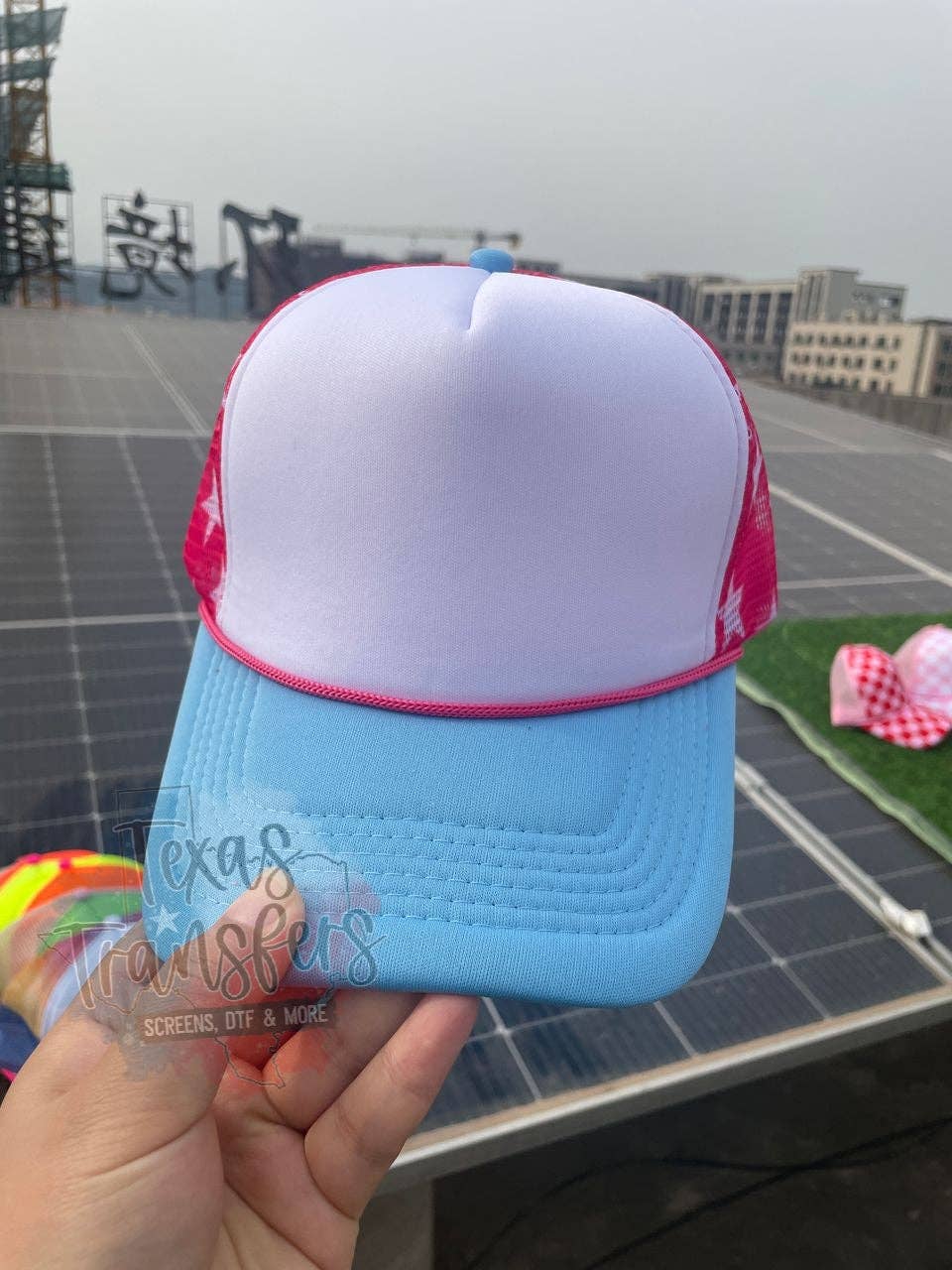 Texas Transfers - Wholesale Trucker Hat - Women's - Hot Pink Star/Light Blue Trucker Hat2