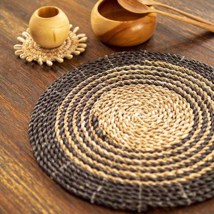 Ecozuper - Wholesale Placemat - Seagrass Rafia Round placemat - natural black3