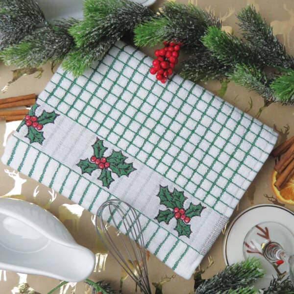 Dublin Gift Company – wholesale Tea towel – Poli Dri Jacquard Holly Tea Towel3