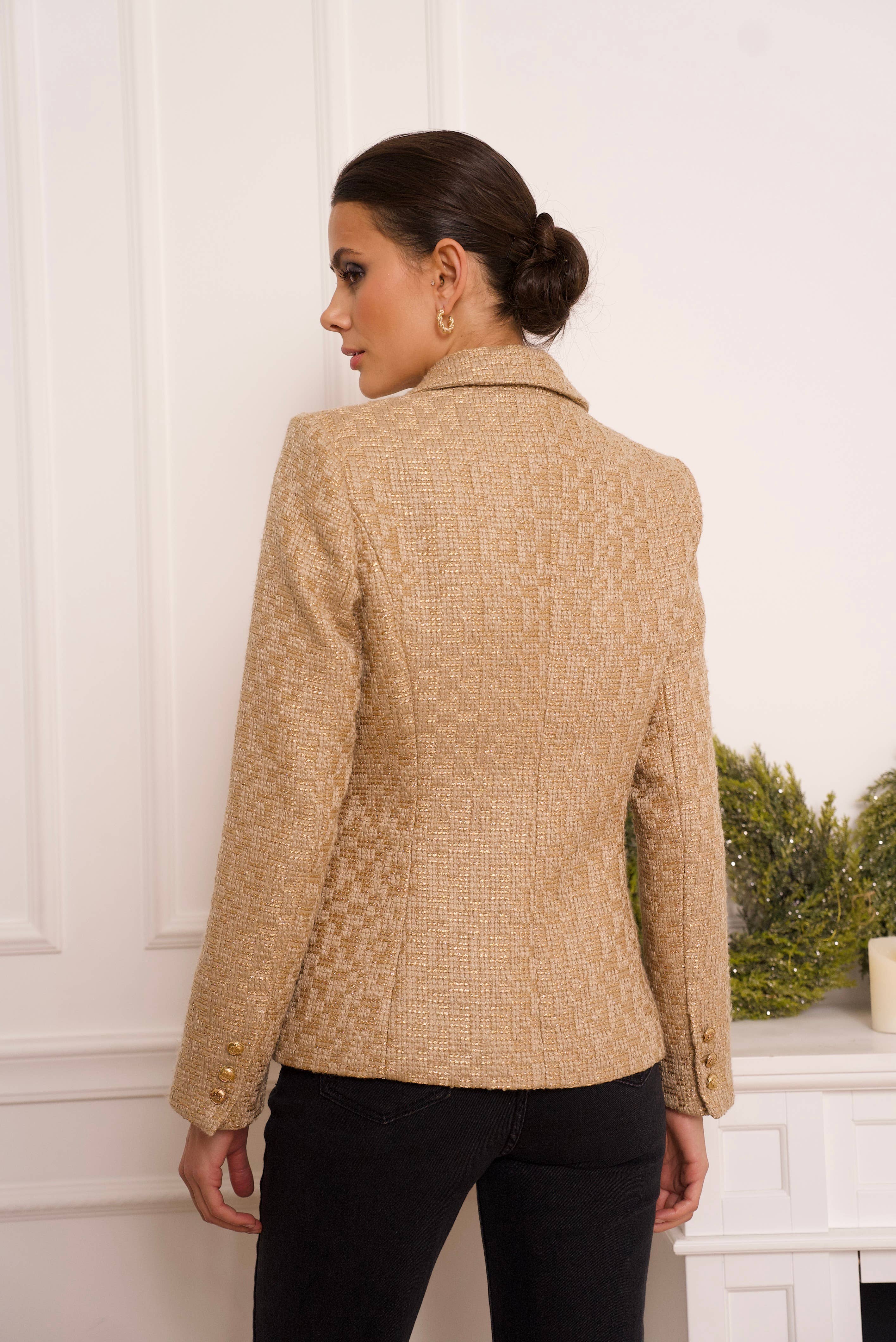 Attentif Paris – Großhandel Blazer – Damen – Schmal geschnittenes Tweed-Blazer-Jackett mit goldenen Streifen24