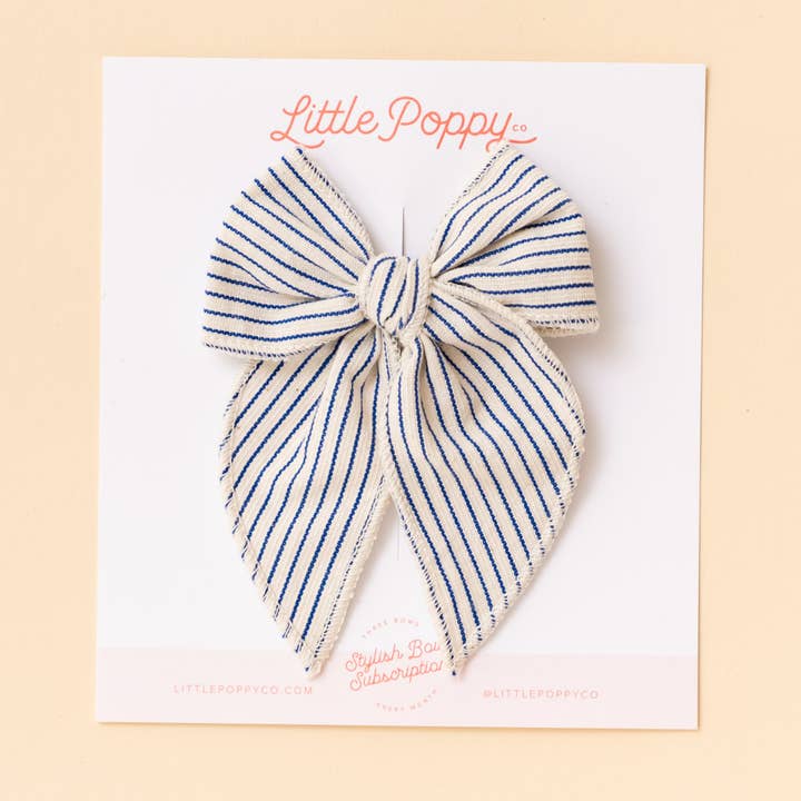 Little Poppy Co – Laço para o cabelo – Criança por atacado – Laço com Riscas em Tela Azul-Marinho0