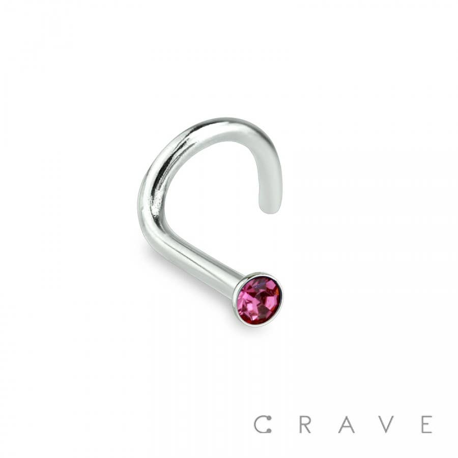 CRAVE - Wholesale Nose Ring - 316L SURGICAL STEEL 18GA NOSE SCREW FISH HOOK WITH GEM10
