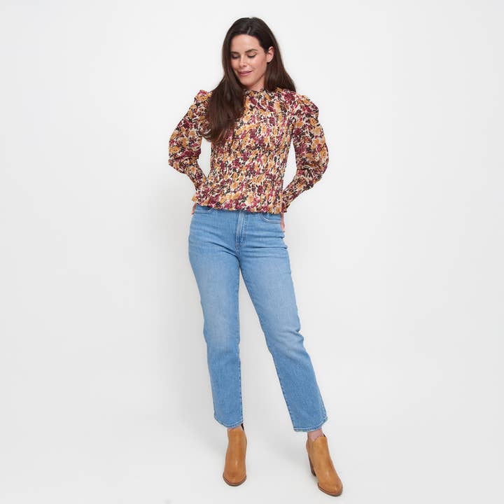 Elsie & Zoey - Wholesale Blouse - Women's - Hazel Smocked Georgette Long Sleeve Blouse2