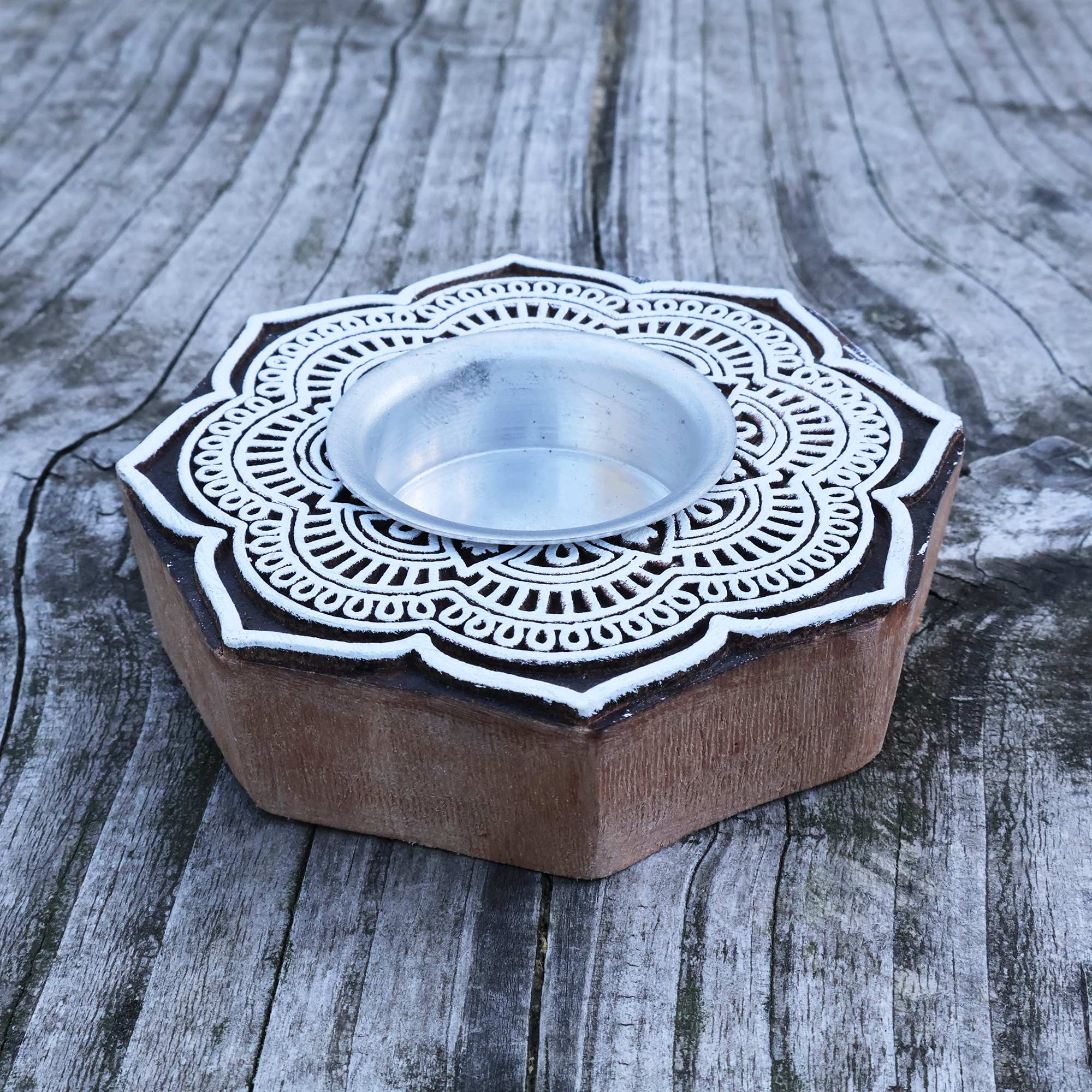 Tribal Trade GmbH - Wholesale Candle Holder - Tealight holder wood rosette large flower candle holder10