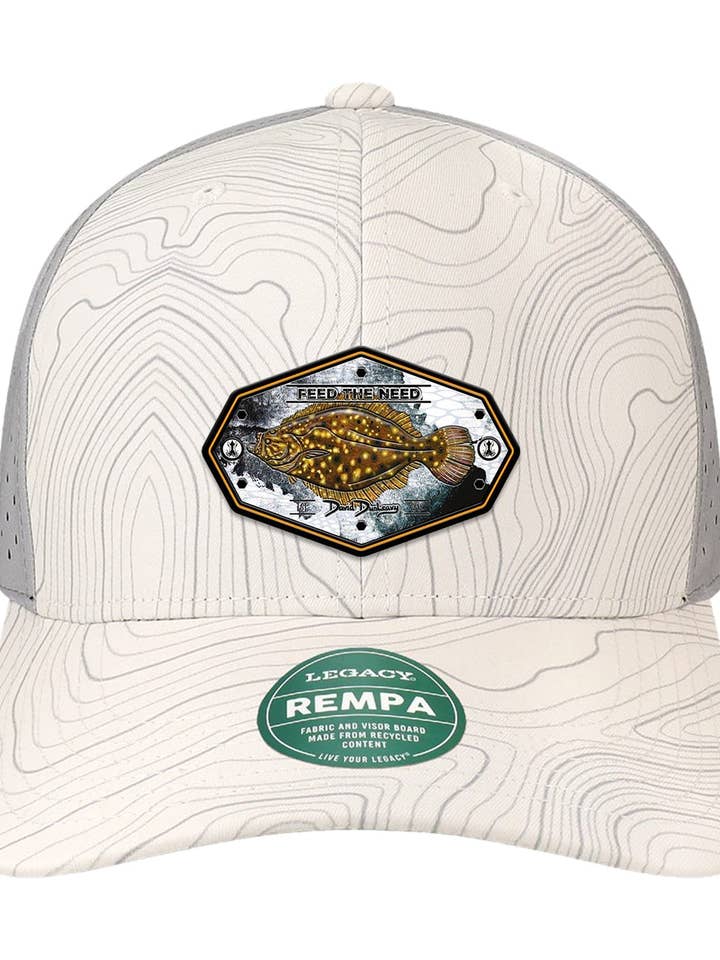 Flounder Kraken Performance White Grey Topo Hat for wholesale by David Dunleavy