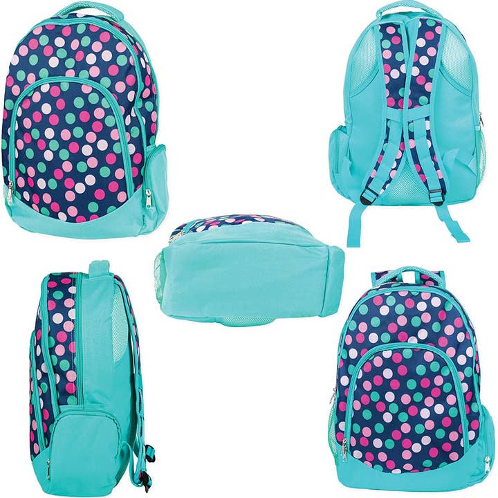 Magnolia – wholesale Ryggsäck - Barn – Teal Navy Party Polka Dot Laptop och skola ryggsäck2