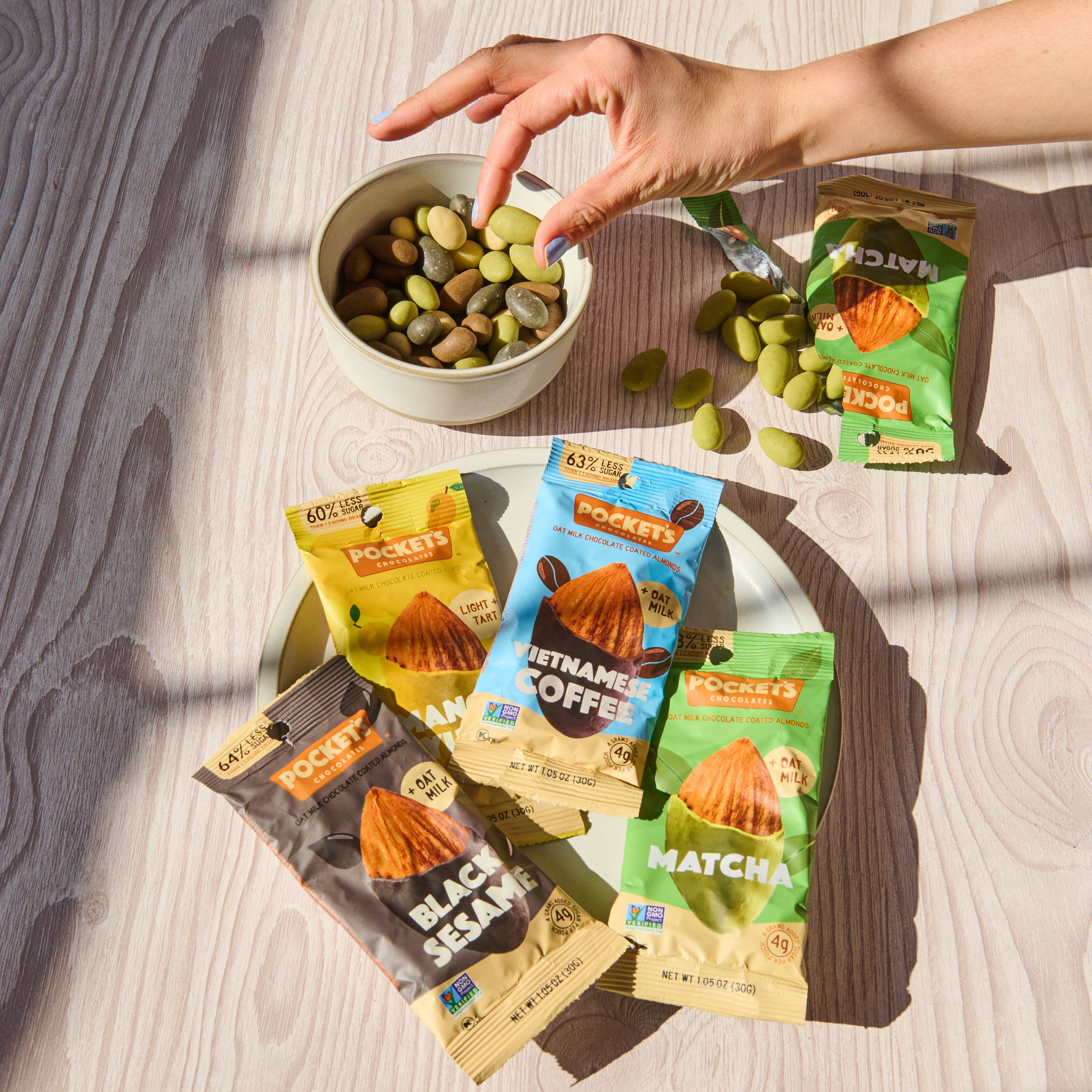 Pocket's Chocolates (Formerly Pocket Latte) - Wholesale Chocolate Covered Sweets - Vietnamese Coffee Chocolate Almonds, 1.05oz Snack Size Packs4