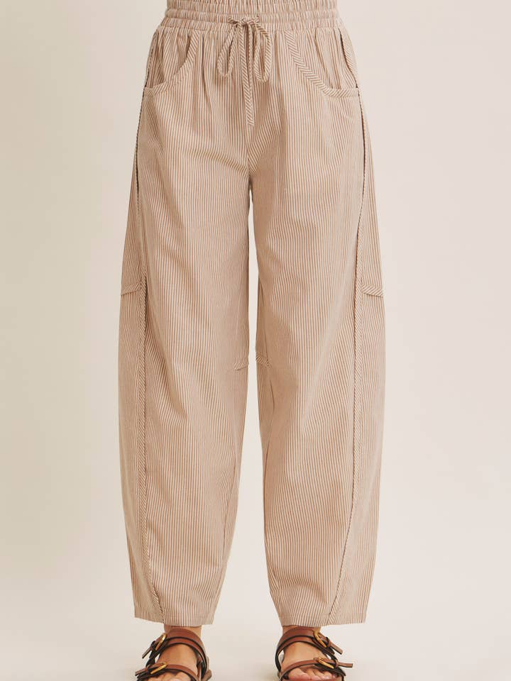 ALL ABOUT COMFORT ELASTIC STRIPE COTTON BARREL PANTS for wholesale by in february