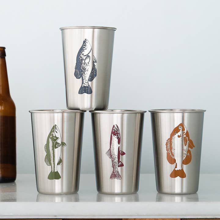Vital Industries - Wholesale Drinking Glass/Cup - Gone Fishing Stainless Steel Pint Tumblers