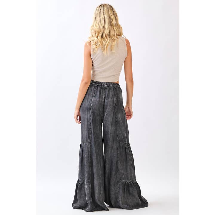mittoshop - Wholesale Pants - Women's - WASHED CHAMBRAY TIERED WIDE LEG BUTTON FRONT PANTS3