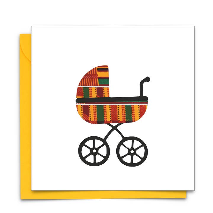 Afrobuggy handgefertigte Babykarte mit afrikanischem Druck für den Großhandel von AfroTouch Design