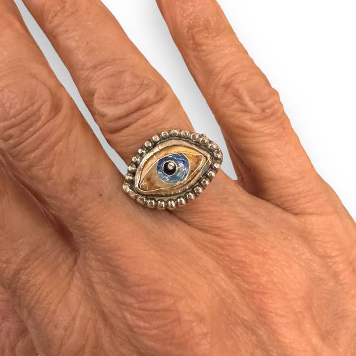 Laura Stamper Design - Wholesale Cocktail/Statement Ring - Cloisonné Evil Eye Ring2