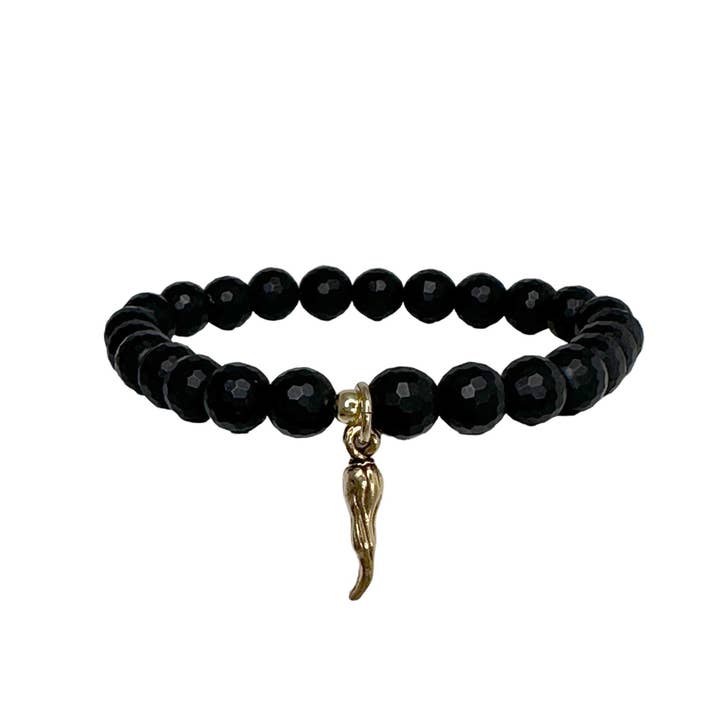 Love, Lisa - Vente Bracelets à breloques/pendentifs - Bracelet en perles de pierre précieuse noire avec cornicello italien pour homme2