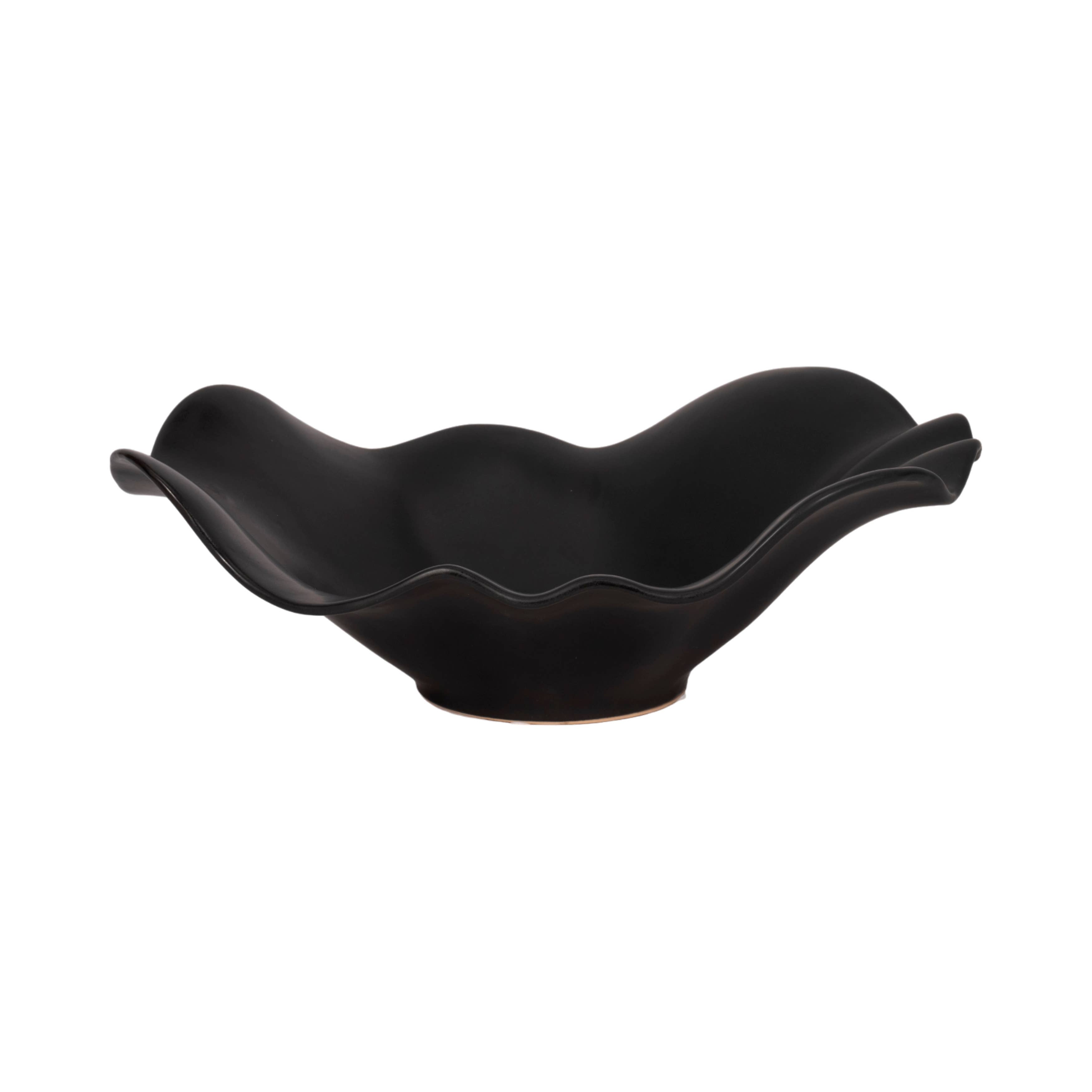 Sagebrook Home - Wholesale Decorative Plate/Dish/Bowl - Ceramic Ruffled Edge Matte Finish Bowl - Black, 18 in.3