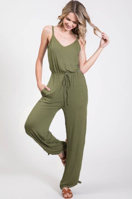 7th Ray - Wholesale Jumpsuit - Women's - Classic Aesthetic Split Side Tied Hem Jumpsuit J241825