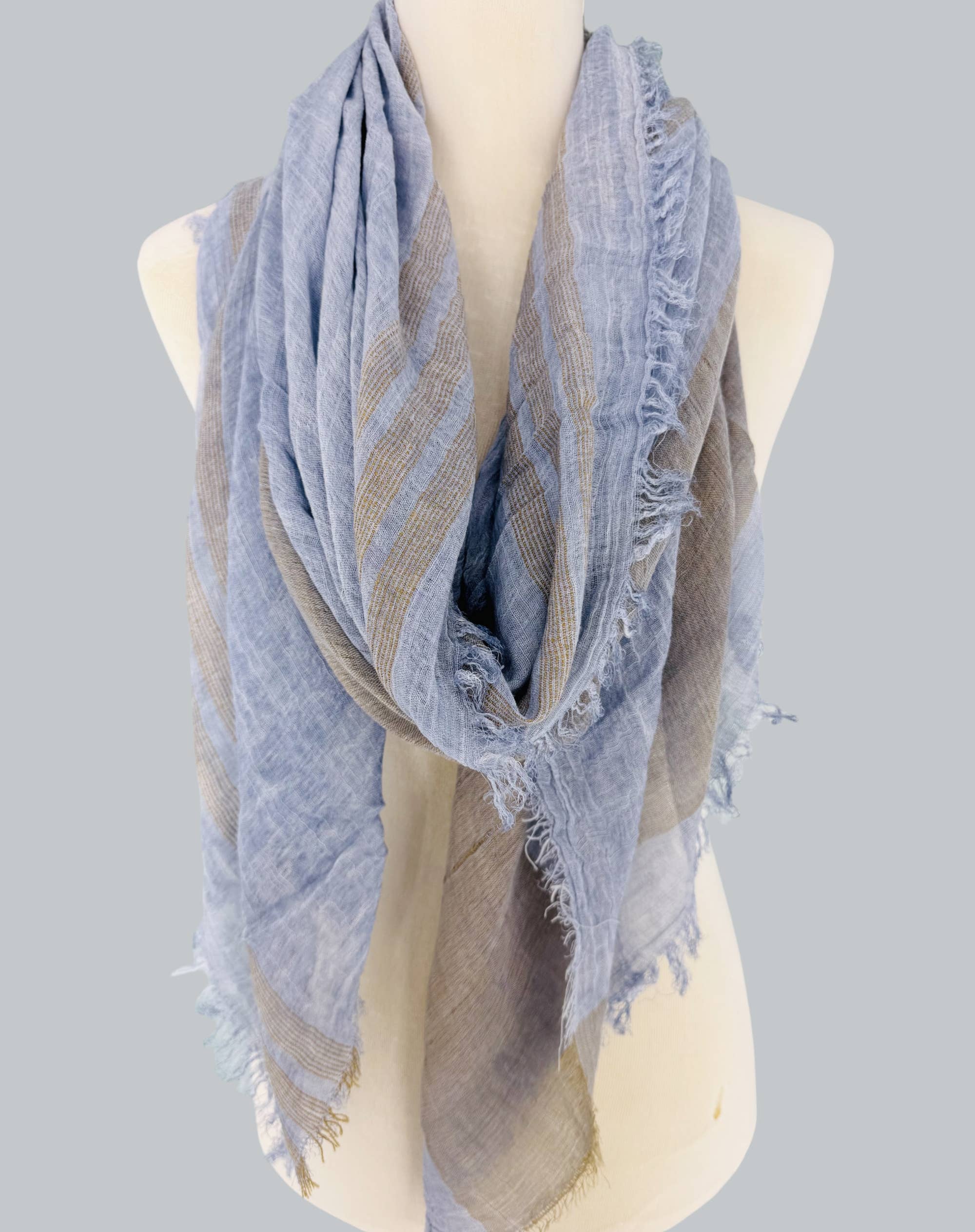 JC Sunny Fashion - Wholesale Scarf - Women's - Classic Vintage Stonewash Stripe-Trimmed Scarf9