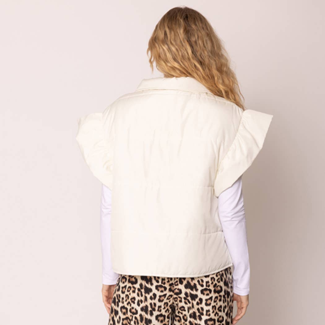Fashion City - Wholesale Outerwear Vest - Women's - Ruffle Short Sleeve Puffer Padded Vest 4