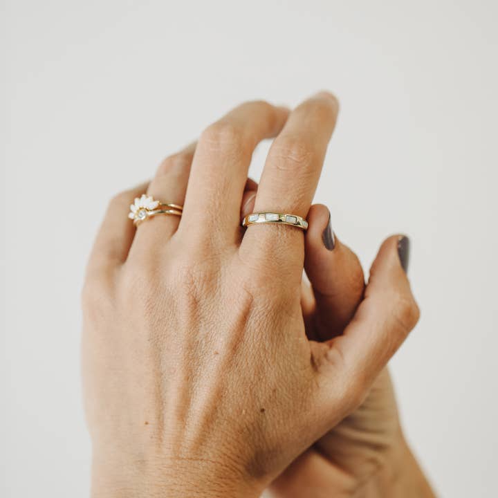 JaxKelly - Wholesale Multi-Stone Ring - Gold Rings - White Opal Inset Baguette