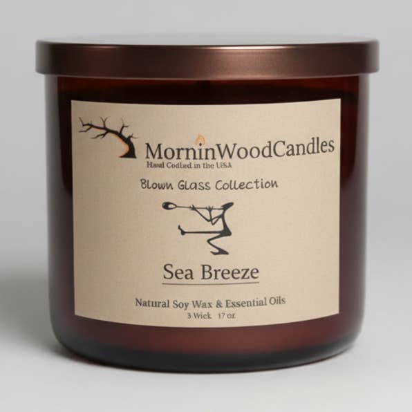 Sea Breeze-Soy 3-Wick Blown Glass Collection for wholesale by MorninWood Candles