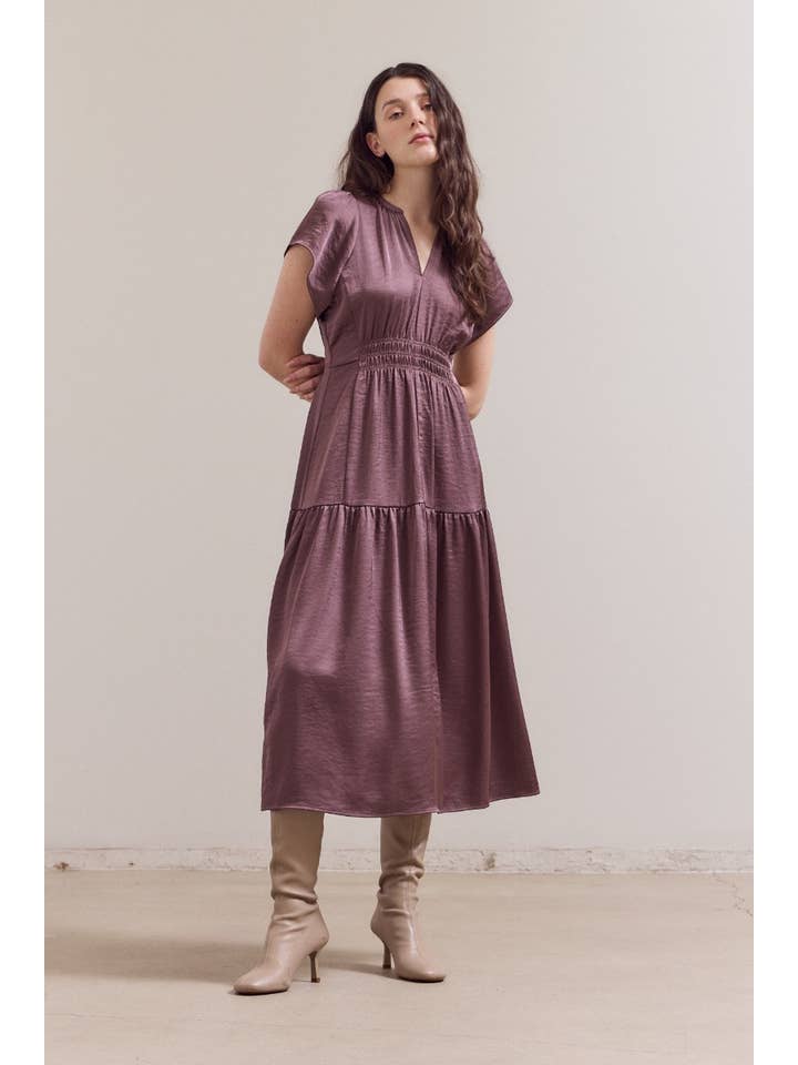 Grade & Gather - Wholesale Dress - Women's - 60189MT - RUFFLE MATTE SATIN MIDI DRESS2
