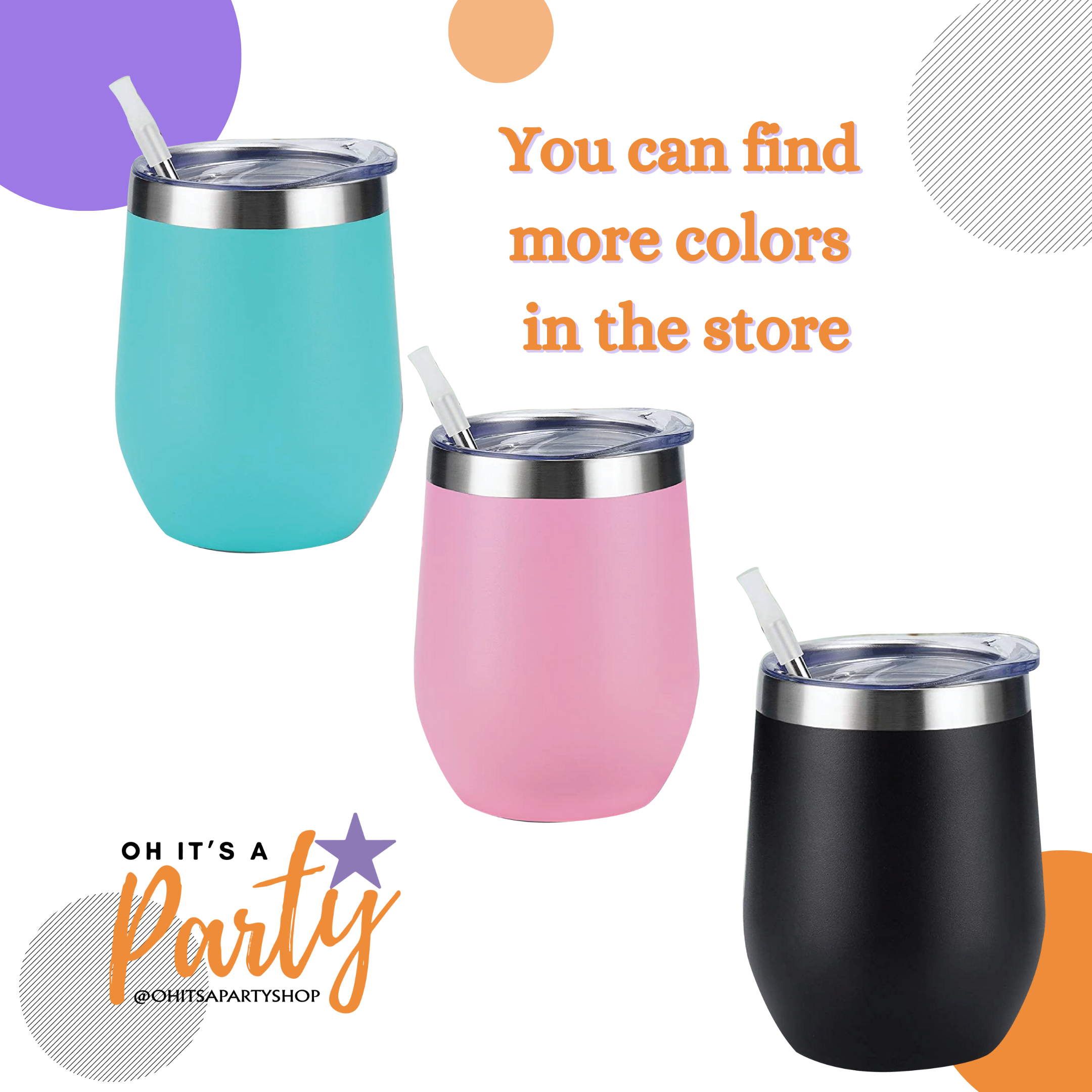 Oh It's A Party - Wholesale Insulated Mug/Tumbler - 12Oz  Wine Tumbler Custom Logo Etched, Stainless Steel Navy2