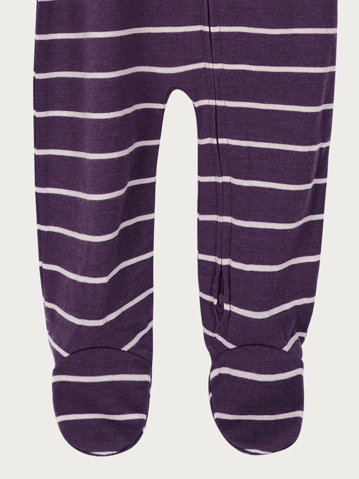 Babu - Wholesale Bodysuit (footed) – Baby - Merino Footed Onesie - Plum Stripe2