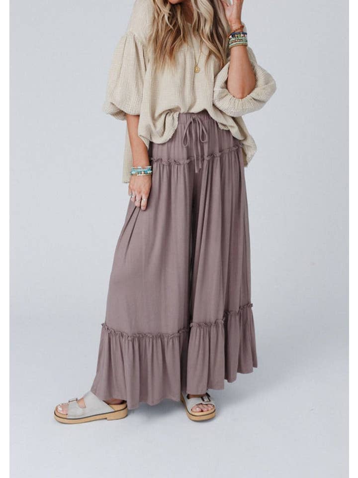 Khaki Frilled Wide Leg Pants for wholesale on Faire